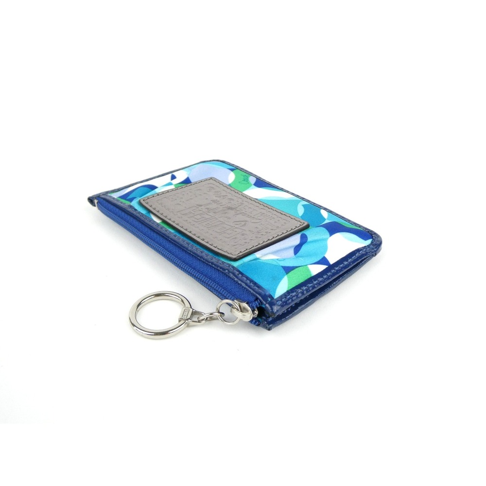 Coach Poppy Signature Op Art Blue Green Mini Skinny Case w/Keychain - Picture 5 of 9